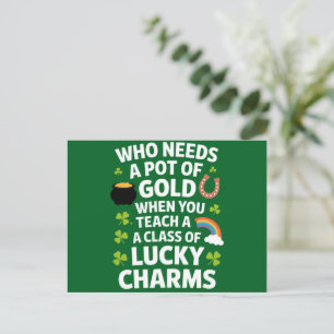 St Patricks Lärare Lucky Charm Clover irländska Vykort