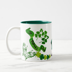 St Patricks Leprechaun Butterfly Lucky Shamrocks Två-Tonad Mugg