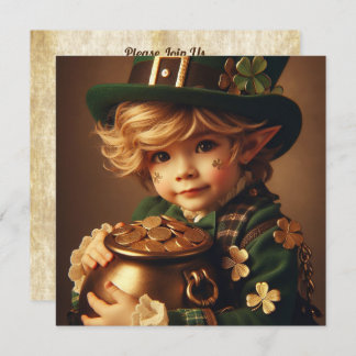 St Patrick's Leprechaun Child Pot of Guld Square Inbjudningar