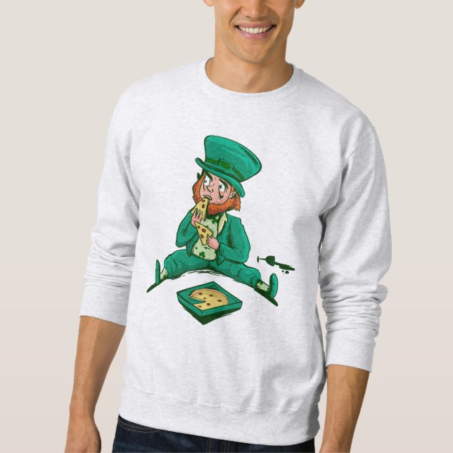 st patricks leprechaun pizza lång ärmad tröja (Framsida)