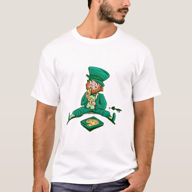 st patricks leprechaun pizza t shirt (Framsida)