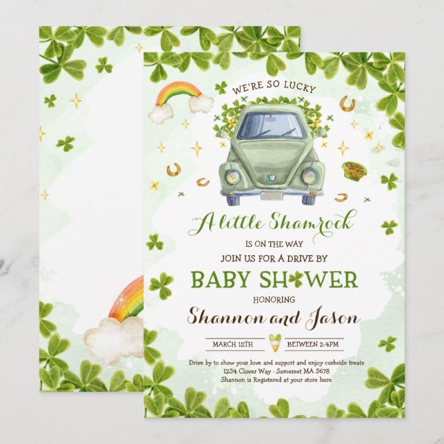 St Patrick's Little Shamrock Drive by Baby Shower Inbjudningar (Fram/baksida)