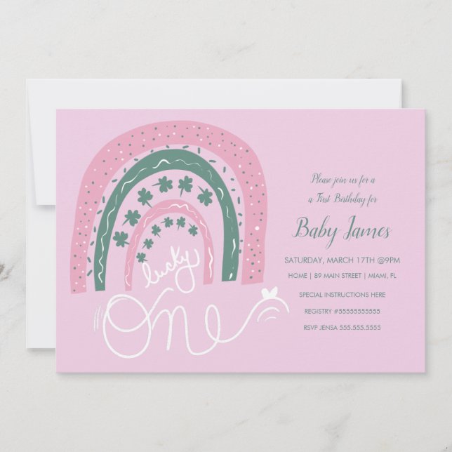 St. Patricks Lucky 1:a födelsedag Hand plockade Ra Inbjudningar (Framsida)