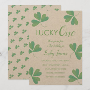 St. Patricks Lucky 1-årsdag Shamrock Texturerad Inbjudningar