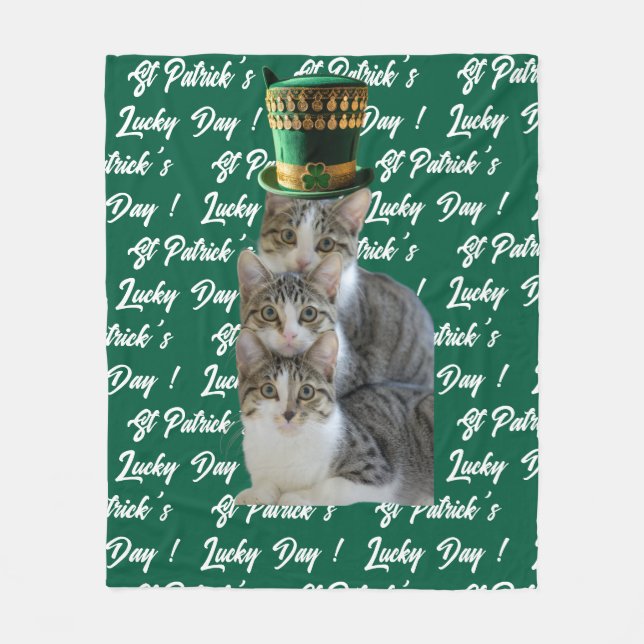 St Patrick's Lucky Day Cute Cat Leprechaun Hat, Fleecefilt (Framsidan)