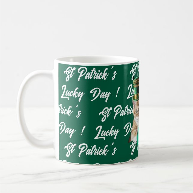 St Patrick's Lucky Day Cute Cat Leprechaun Hat, Kaffemugg (Vänster)