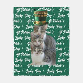 St Patricks Lucky Day Söt Katt Leprechaunhatt, Fleecefilt