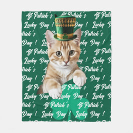 St Patrick's Lucky Day Söt Katt Leprechaunhatt, Fleecefilt