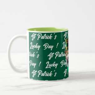 St Patricks Lucky Day Söt Katt Leprechaunhatt, Två-Tonad Mugg