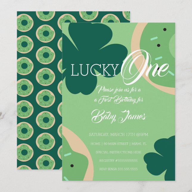 St. Patricks Lucky Första Födelsedags Shamrock Mun Inbjudningar (Fram/baksida)