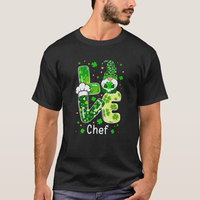 St Patricks Lucky Funny Chef Gnome Leopard Grönt P T Shirt (Framsida)