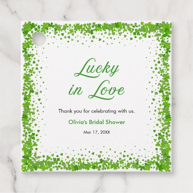 St Patricks Lucky in Love Bröllopsdusch Tack Gåvor Etiketter (Framsida)