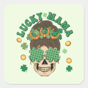 St. Patrick's Lucky Mamma Skeleton Fyrkantigt Klistermärke