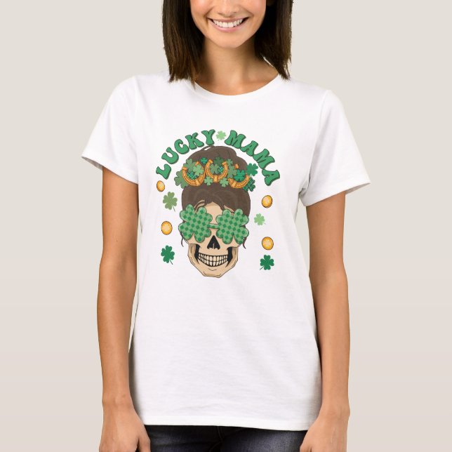 St. Patrick's Lucky Mamma Skeleton T Shirt (Framsida)