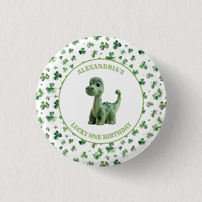 St Patricks Lucky One Dinosaur Button Knapp (Framsida)