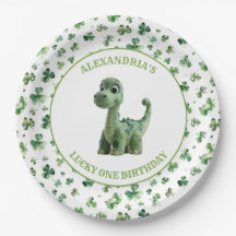 St Patricks Lucky One Dinosaur Papper Plate