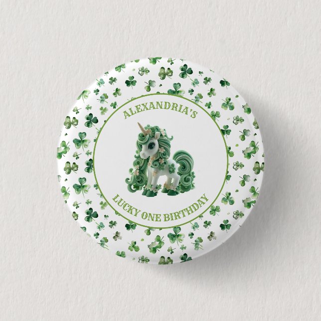 St Patricks Lucky One Unicorn Button Knapp (Framsida)