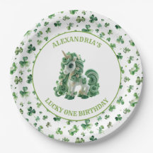St Patricks Lucky One Unicorn Papper Plate