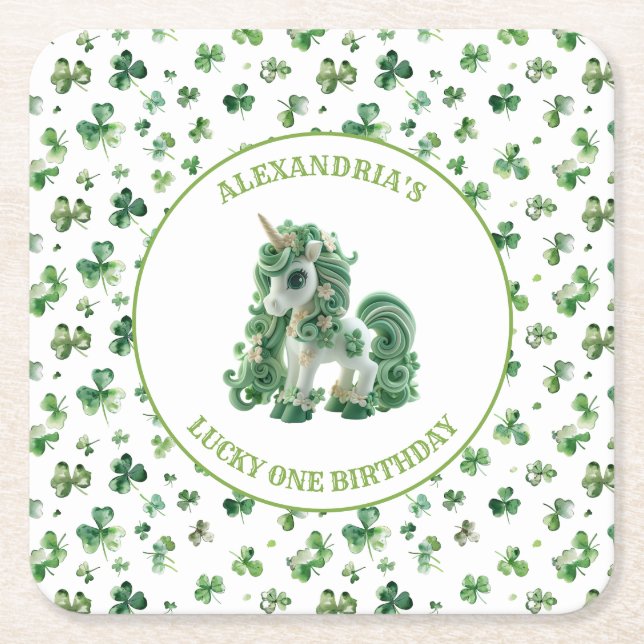 St Patricks Lucky One Unicorn Papper Underlägg (Framsidan)