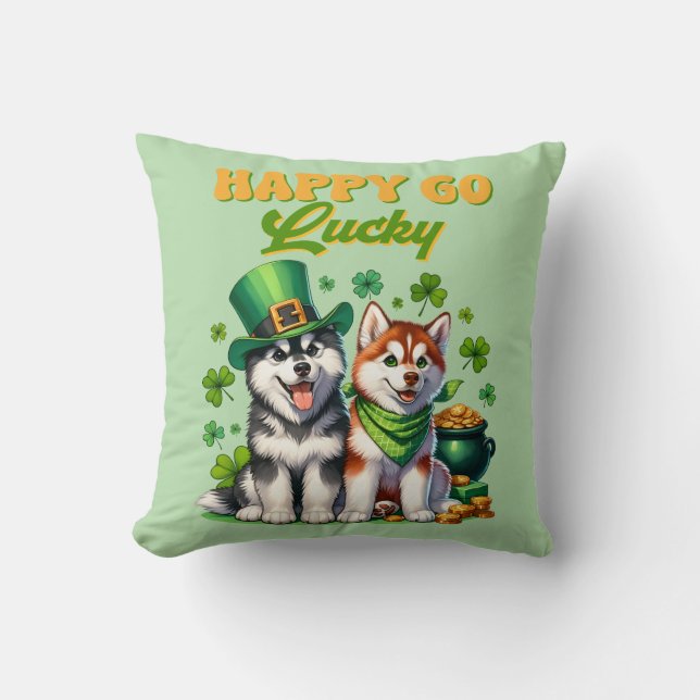 St. Patrick's Lycklig Go Lucky Husky Kudde (Framsida)