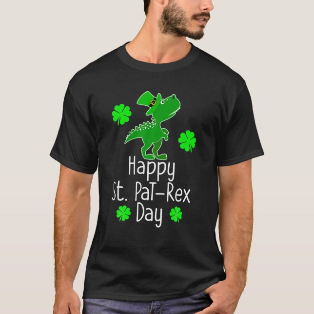 St Patrick's LYCKLIG ST PAREX DAY Rex Dinosaur Fun T Shirt (Framsida)