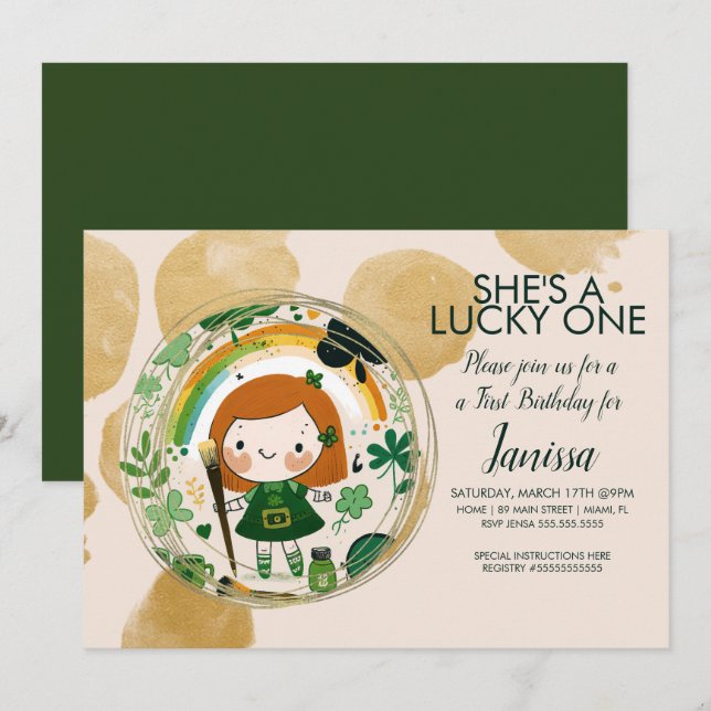 St. Patricks Lyckliga Födelsedagsflicka Shamrock K Inbjudningar (Fram/baksida)