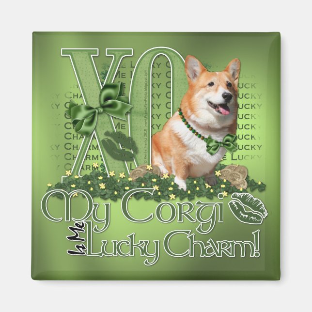St Patricks - Me Lucky Charm - Corgi - Owen Magnet (Framsidan)