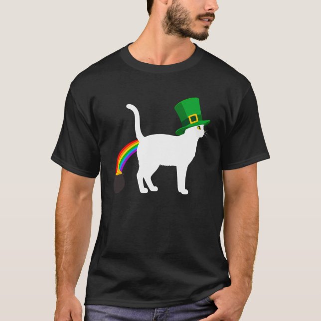 St. Patricks Paddyu2019s Katt Leprechaun Regnbåge  T Shirt (Framsida)