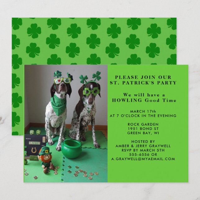 St. Patrick's Party Hundar med Shanrocks bjudande Inbjudningar (Fram/baksida)