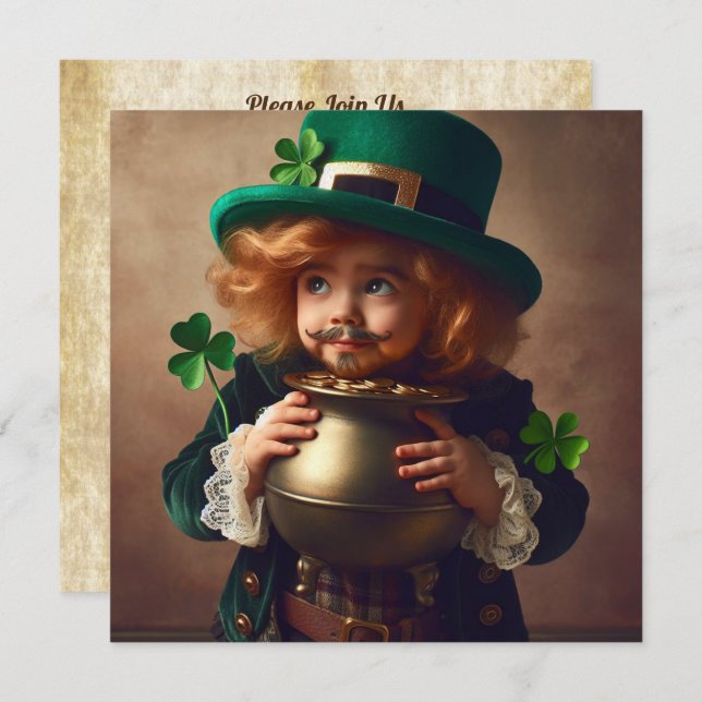 St Patrick's Party Irish Child Pot of Guld Square Inbjudningar (Fram/baksida)