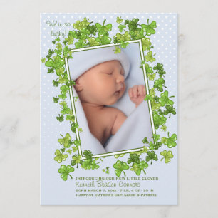St. Patrick's Pojke Photo Birth Announcement Meddelande