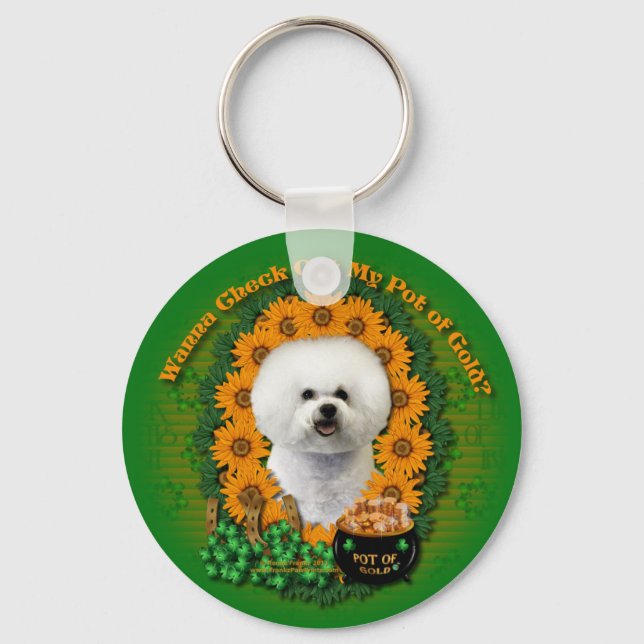 St Patricks - Pot of Guld - Bichon Frise Nyckelring (Framsida)