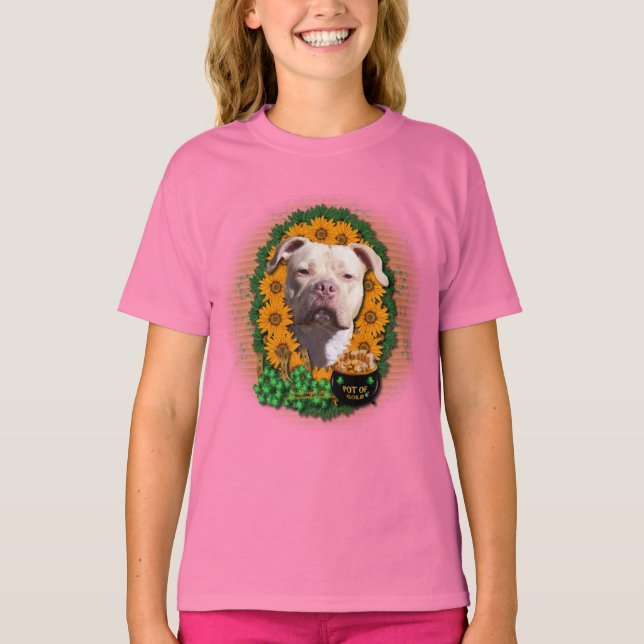 St Patricks - Pot of Guld - Pitbull - Jersey Girl Tee Shirt (Framsida)