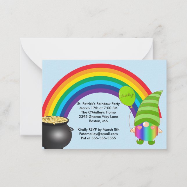 St Patricks Rainbow Gnomies LGBT Inbjudan Small Ca (Framsida)