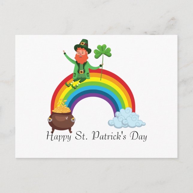 St. Patricks regnbåge | Glad Whimsical Shamrock Vykort (Framsida)