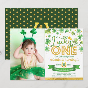 St Patrick's Shamrock Lucky en första födelsedag Inbjudningar