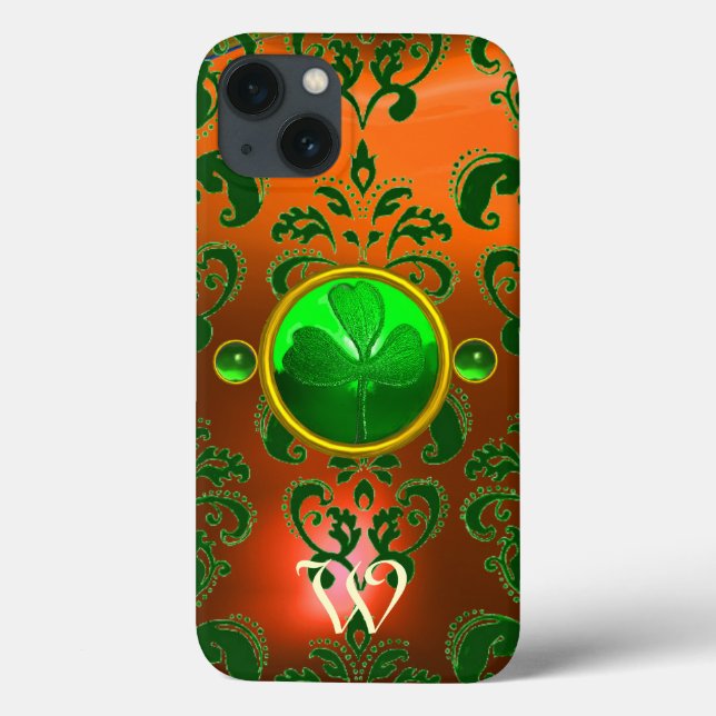 ST PATRICK'S SHAMROCK ORANGE GRÖNT DAMASK MONOGRAM (Baksida)