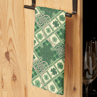 St Patricks Shamrocks n Sammanflätade keltiska kn Kökshandduk