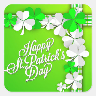 St. Patrick's "Shamrocks/Ribbon" Lycklig St Patric Fyrkantigt Klistermärke