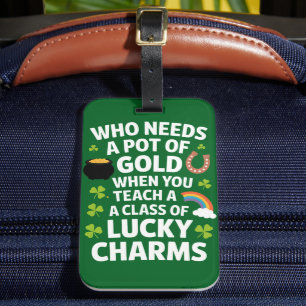 St Patricks Teacher Lucky Charm Klöver Irish Bagagebricka