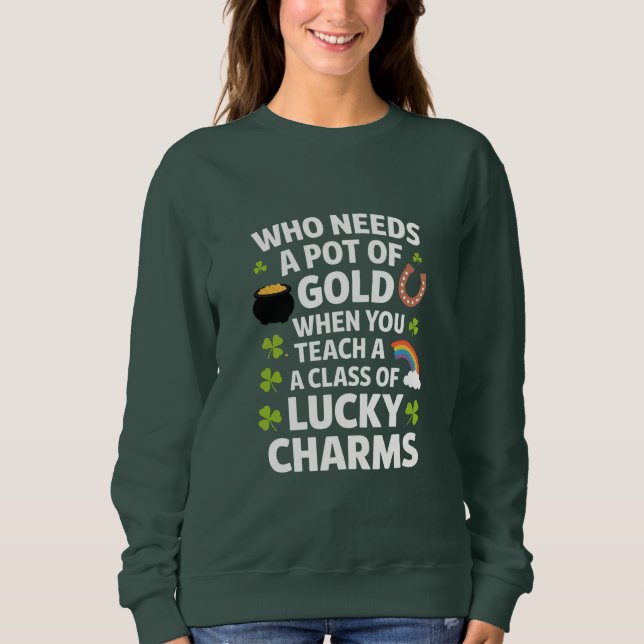 St Patricks Teacher Lucky Charm Klöver Irish T Shirt (Framsida)