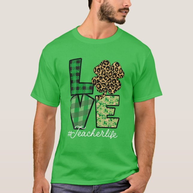 St Patricks Teacher Messy Bun Leopard Irish Teache T Shirt (Framsida)