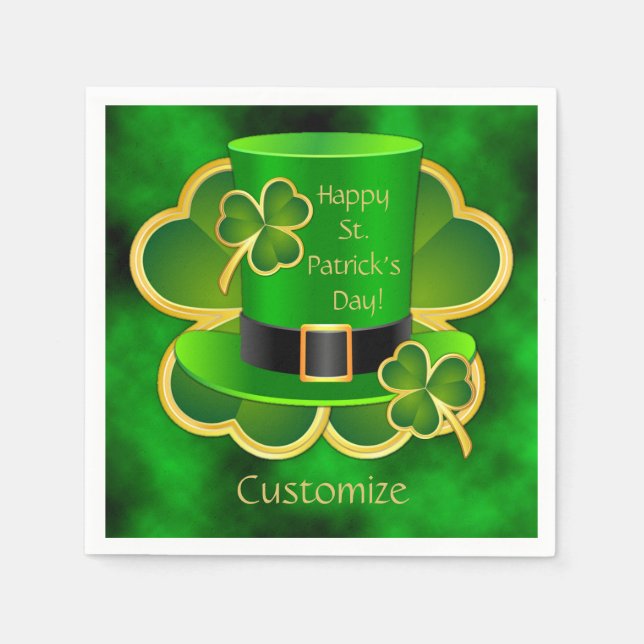 St. Patrick's Top hat & Shamrocks Napkins Pappersservett (Framsidan)