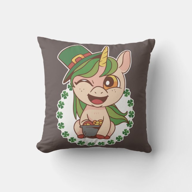 St Patricks Unicorn Kudde (Framsida)