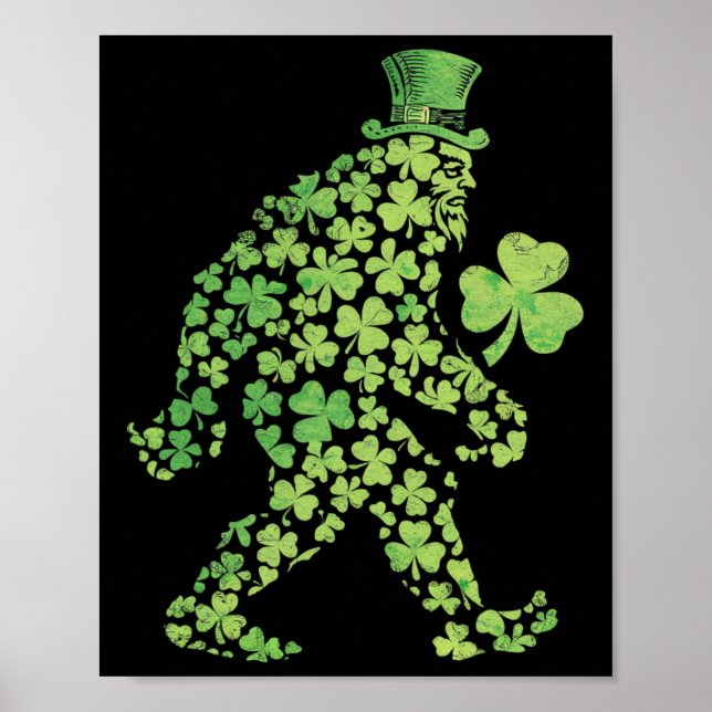 St Patricks's Patrick dag Bigfoot Sasquatch Shamro Poster (Framsidan)