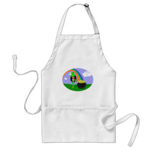St Pat's Day Brunette Girl Leprechaun med Rainbow Förkläde