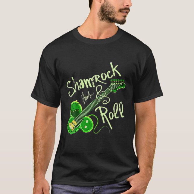 St Pats Day Irish Shamrock Roll Klöver Guitar Musi T Shirt (Framsida)