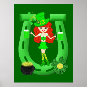 St Pat's Day Rödhårig Girl Leprechaun Poster
