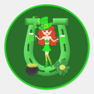 St Pat's Day Rödhårig Girl Leprechaun Runt Klistermärke