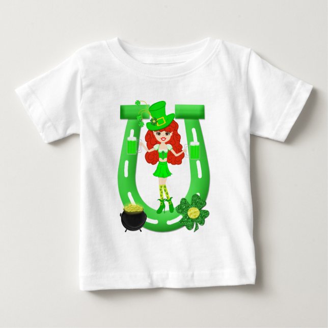 St Pat's Day Rödhårig Girl Leprechaun T-shirt (Framsida)